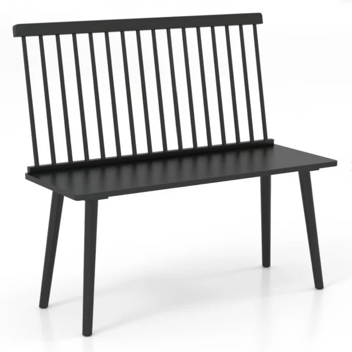 *Entryway Bench for 2 with Spindle Back for Kitchen Dining Room Hallway - Black - Relaxacare