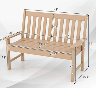 *52 Inch All-Weather HDPE Outdoor Bench with Backrest and Armrests - Teak
