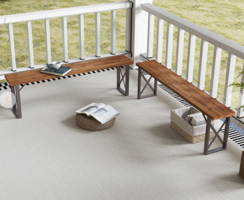 *Outdoor Picnic Bench Set Solid Acacia Wood Patio Rectangular Benches