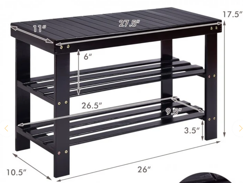 *3-Tier Bamboo Shoe Rack Bench for Entryway - Black