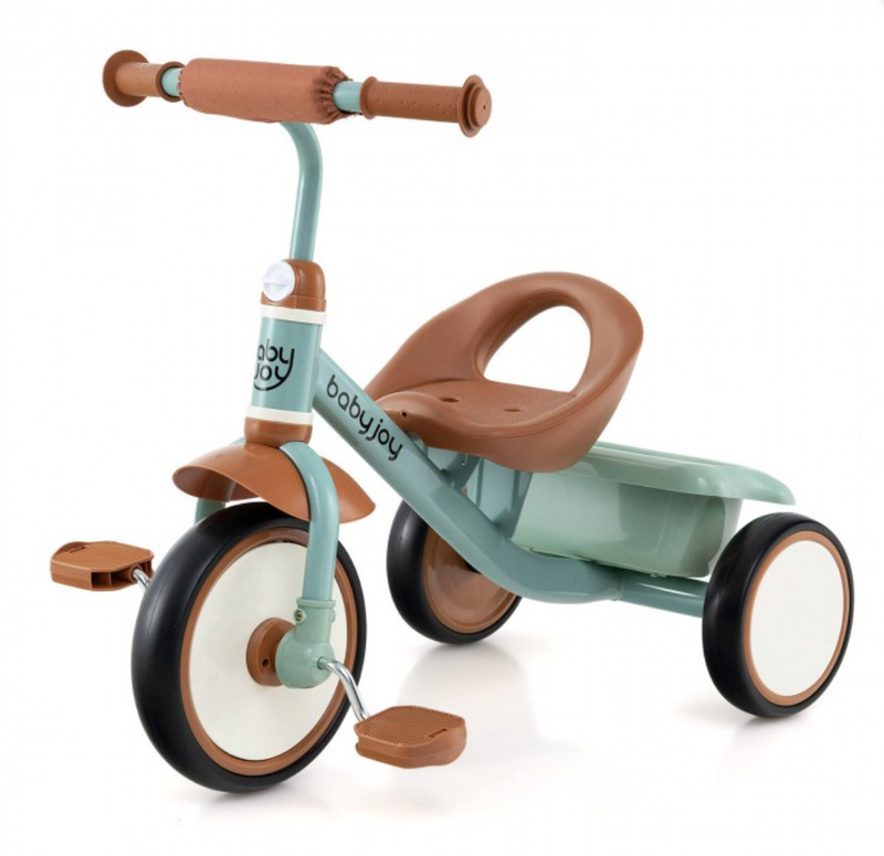 *Toddler Tricycle Kids Trike with Adjustable Seat and Storage Basket Aged 3-5 Years Old - Green