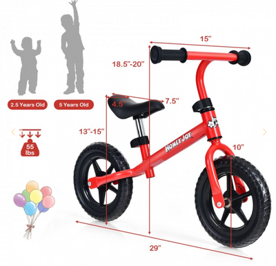*Kids No Pedal Balance Bike Adjustable Ages 30 Months to 5 Years - Red