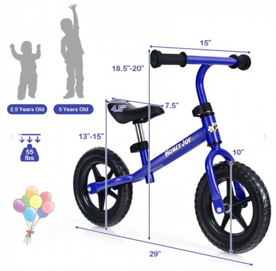 *Kids No Pedal Balance Bike Adjustable Ages 30 Months to 5 Years - Blue