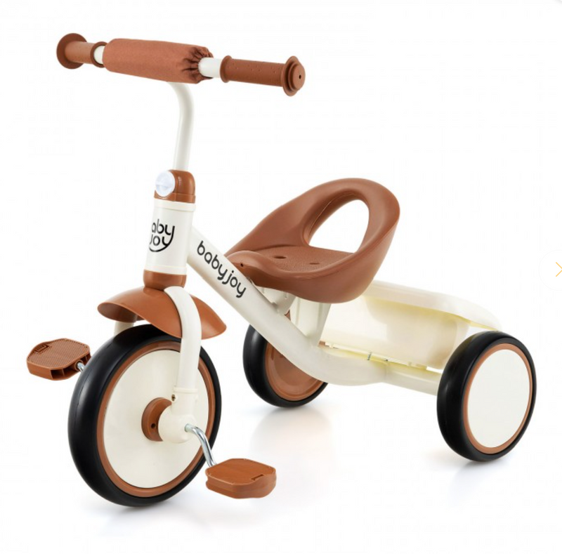 *Toddler Tricycle Kids Trike with Adjustable Seat and Storage Basket Aged 3-5 Years Old - Beige