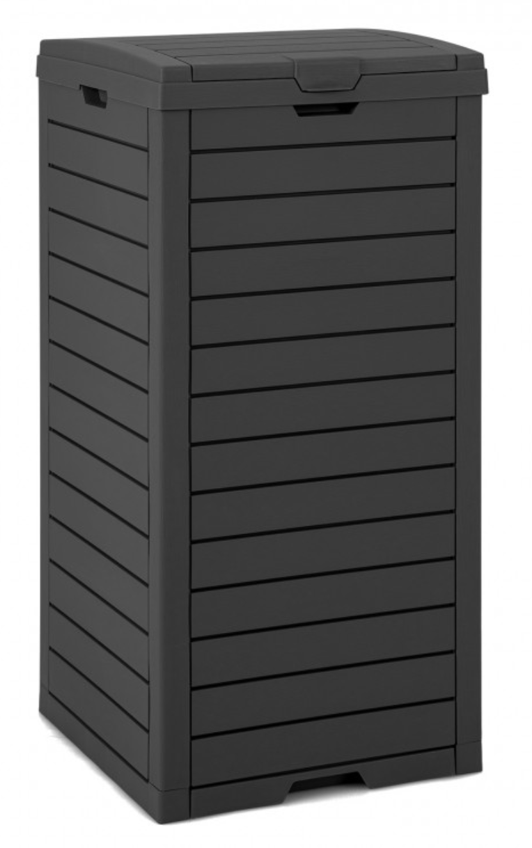 *31 Gallon Large Outdoor Trash Can with Lid and Slidable Tray - Black