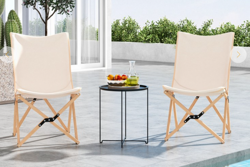 *Set of 2 Bamboo Dorm Chair with Storage Pocket for Camping and Fishing - Beige