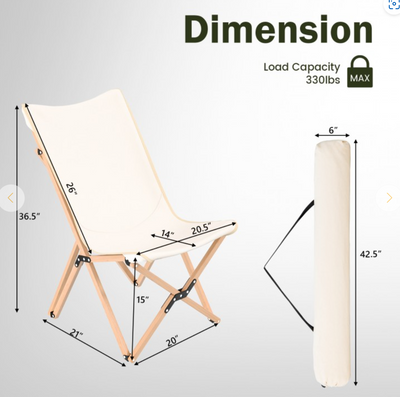 *Set of 2 Bamboo Dorm Chair with Storage Pocket for Camping and Fishing - Beige