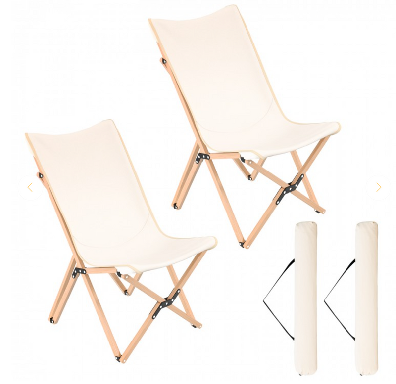 *Set of 2 Bamboo Dorm Chair with Storage Pocket for Camping and Fishing - Beige