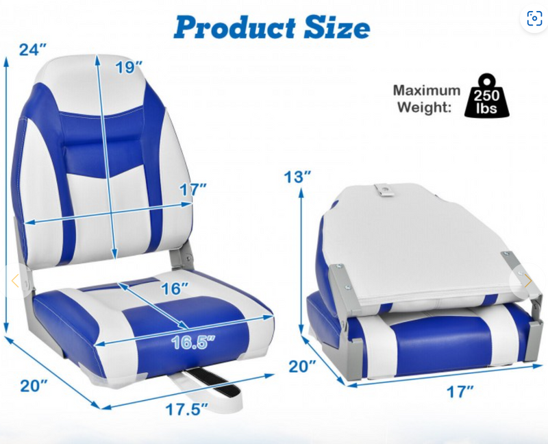 *2 Pieces High Back Folding Boat Seat Set with Sponge Cushion