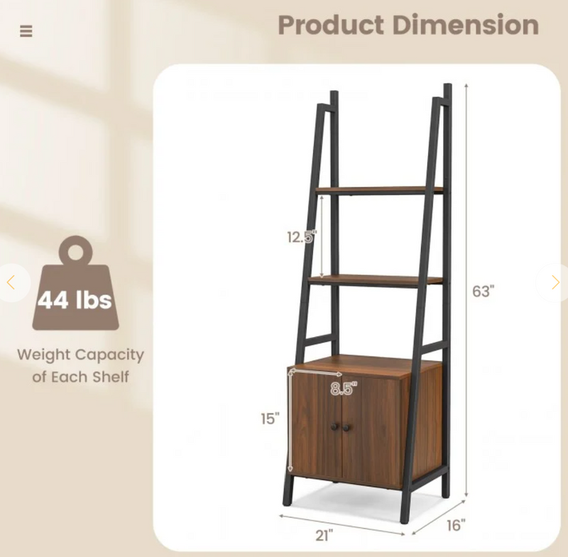 *4-Tier Ladder Shelf with Cabinet and Metal Frame - Rustic Brown