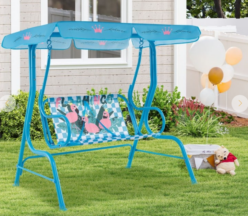 *2-Seater Kids Patio Swing with Metal Stand and Adjustable Canopy - Light Blue