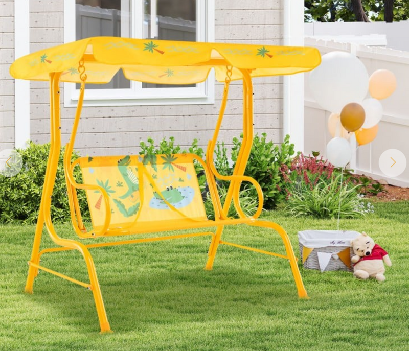 *2-Seater Kids Patio Swing with Metal Stand and Adjustable Canopy - Yellow