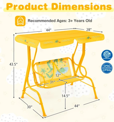 *2-Seater Kids Patio Swing with Metal Stand and Adjustable Canopy - Yellow