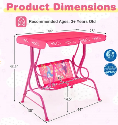 *2-Seater Kids Patio Swing with Metal Stand and Adjustable Canopy - Pink