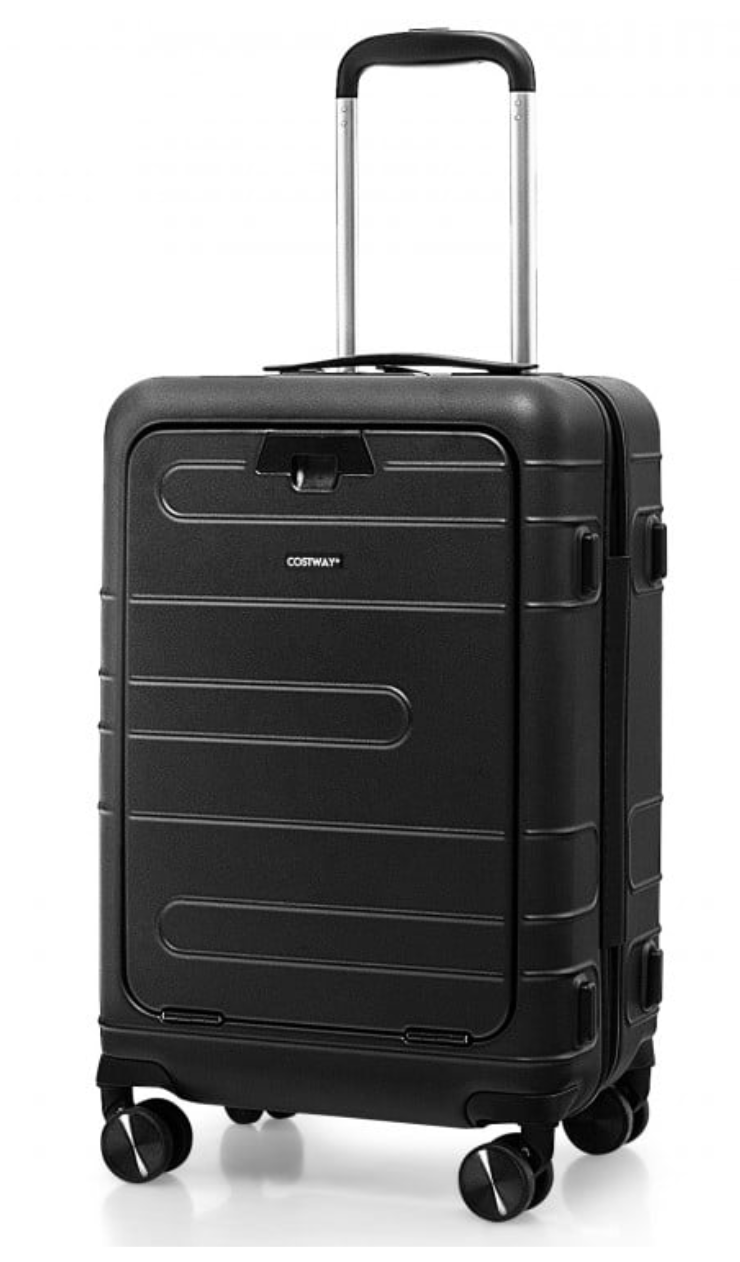 20 Inch Carry-on Luggage PC Hardside Suitcase TSA Lock with Front Pocket and USB Port - Black