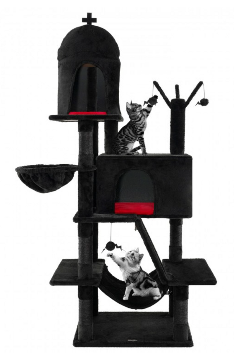 *Gothic Cat Tree with 2 Cat Condos and Spooky Dangling Ball for Indoor Cats