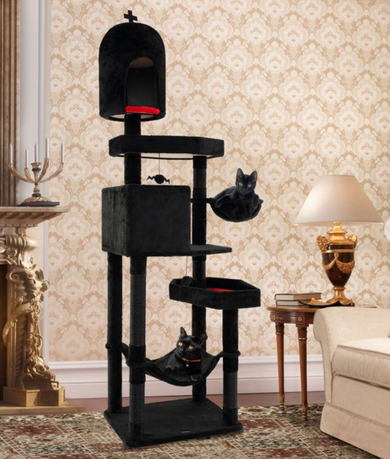 *Gothic Cat Tree with 2 Cat Condos and Coffin Bed for Indoor Cats