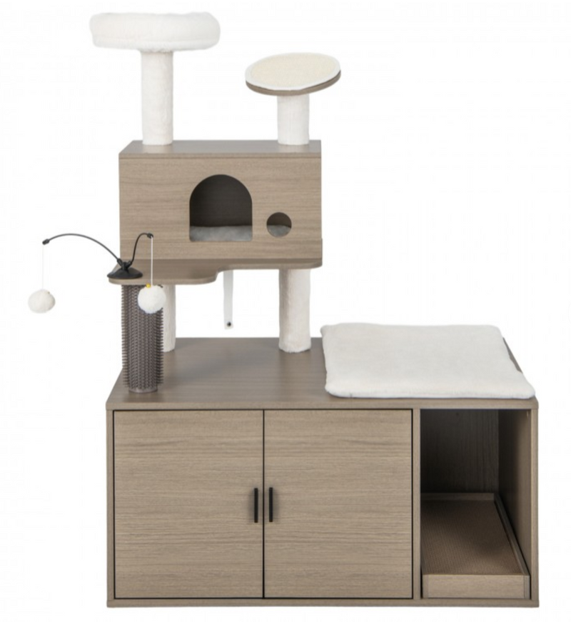 *2-in-1 Modern Cat Tower with Litter Box Enclosure for Indoor Cars - Gray