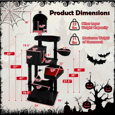 *Gothic Cat Tree with 2 Cat Condos and Coffin Bed for Indoor Cats