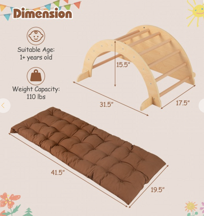 backordered - *Kids Climbing Arch with Cushion Montessori Arch Climber/Rocker for Toddlers - Coffee