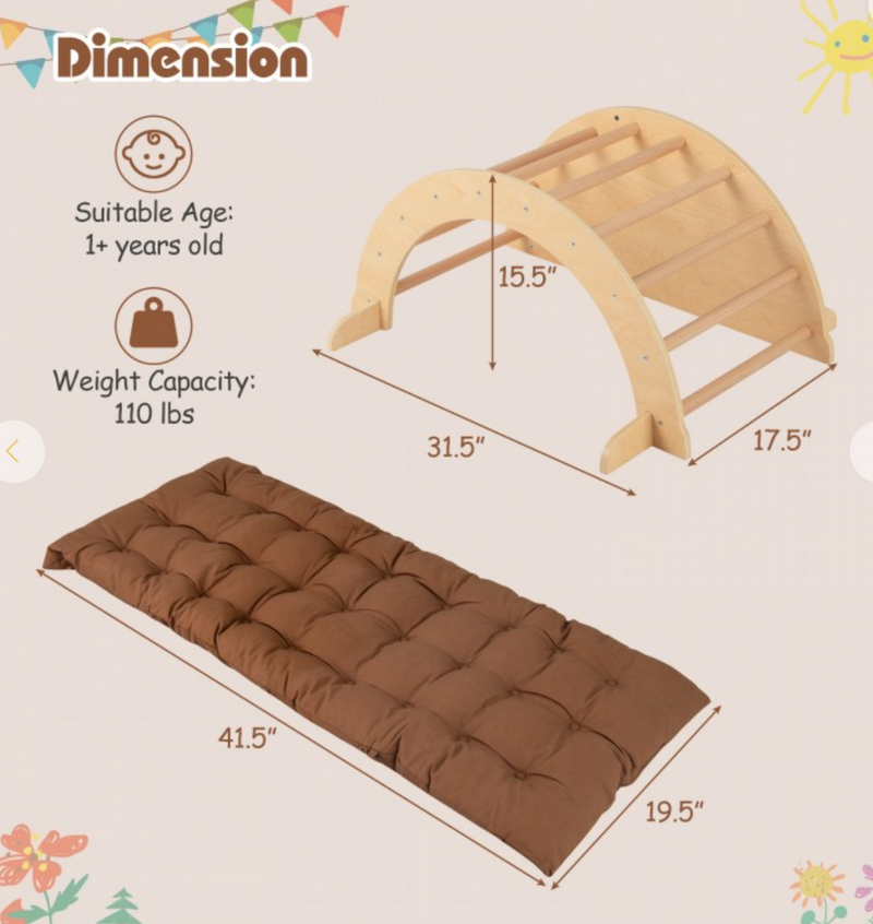 backordered - *Kids Climbing Arch with Cushion Montessori Arch Climber/Rocker for Toddlers - Coffee