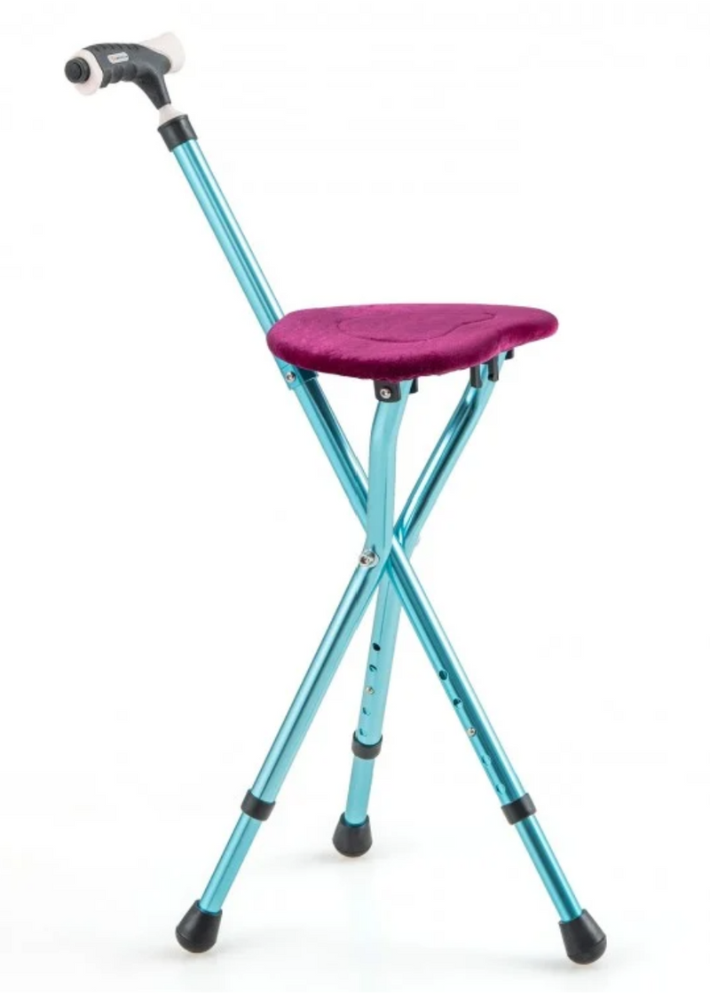 *Lightweight Adjustable Folding Cane Seat with Light - Blue