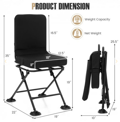 *Swivel Folding Chair with Backrest and Padded Cushion - Black