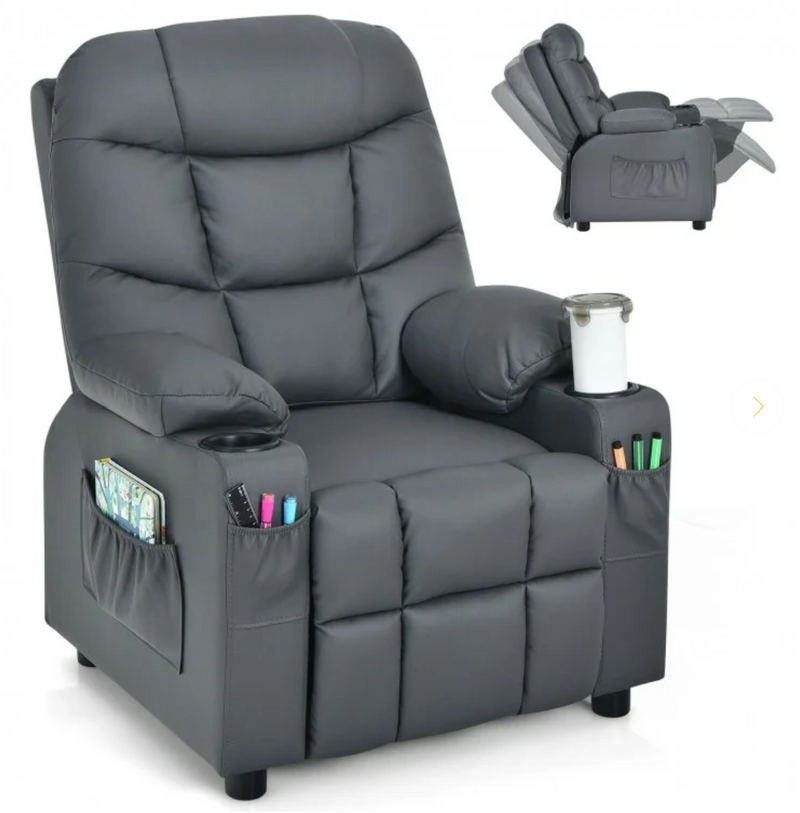 *Kids Recliner Chair with Cup Holder and Footrest for Children - Gray