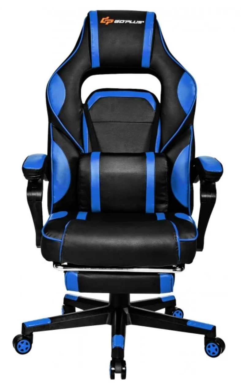 Massage Gaming Chair with Footrest and Lumbar Support  - Blue