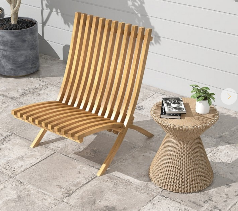 *Folding Teak Wood Outdoor Lounge Chair with Slatted Seat and Backrest