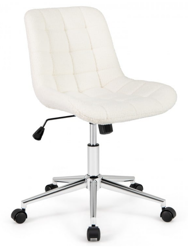 Teddy Fleece Armless Office Chair Makeup Vanity Chair - White
