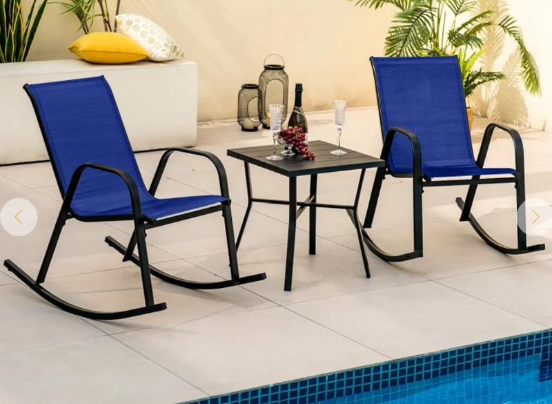 *Set of 2 Metal Patio Rocking Chair with Breathable Seat Fabric - Navy