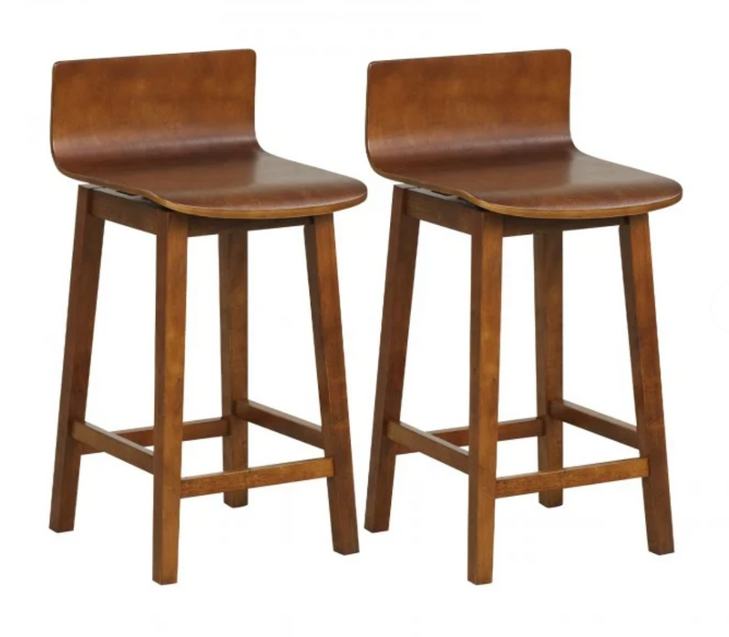 24.5 Inch Swivel Wooden Bar Stools Set of 2 with Rubber Wood Legs and Low Back