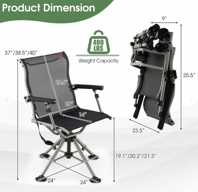 *360 Degree Silent Swivel Hunting Chair - Black
