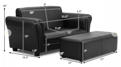 *Kid's Double Couch Lounge sofa with Ottoman - Black