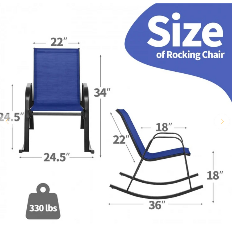 *Set of 2 Metal Patio Rocking Chair with Breathable Seat Fabric - Navy