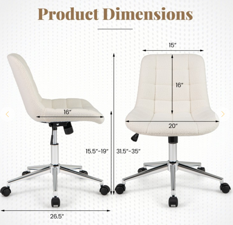 Teddy Fleece Armless Office Chair Makeup Vanity Chair - White