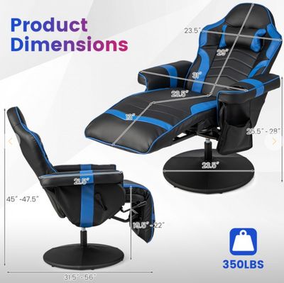 *Massage Video Gaming Recliner Chair with Adjustable Height - Blue