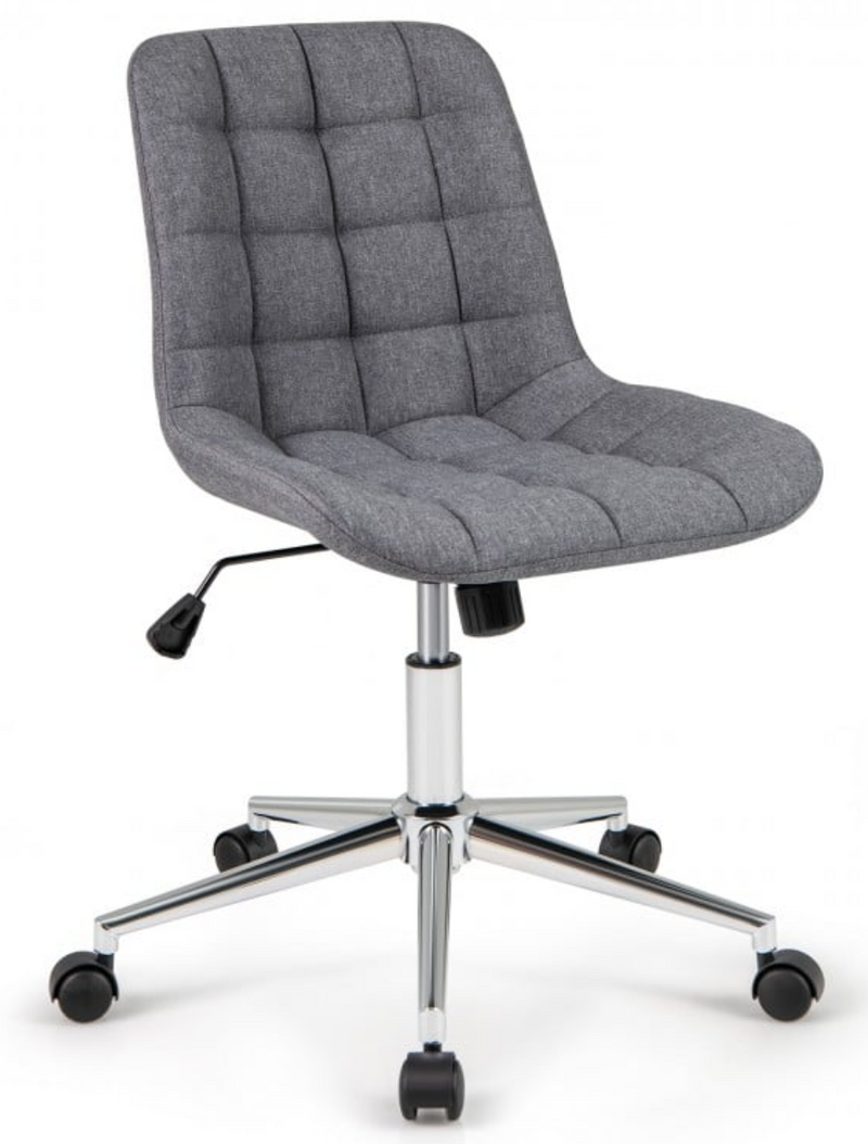 Armless Office Chair Upholstered Makeup Vanity Chair with Adjustable Height and Wheels - Gray
