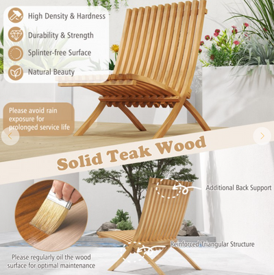 *Folding Teak Wood Outdoor Lounge Chair with Slatted Seat and Backrest