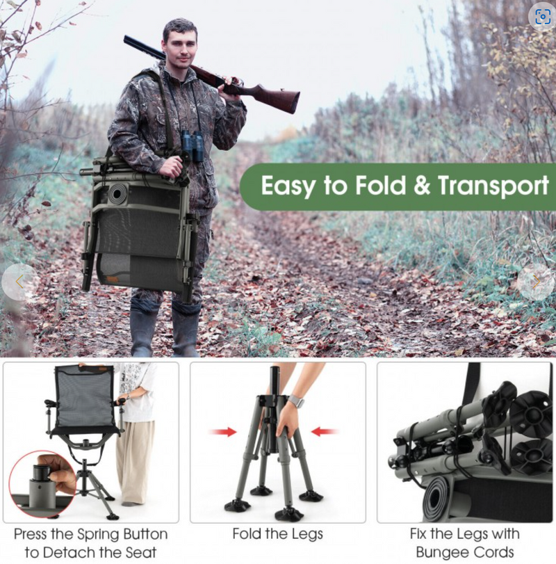 *360 Degree Silent Swivel Hunting Chair - Black