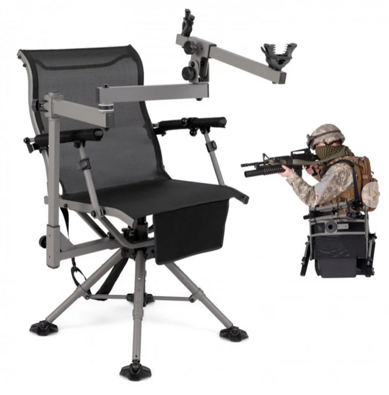 *360° Swivel Portable Hunting Chair with Adjustable Legs and Armrests - Black