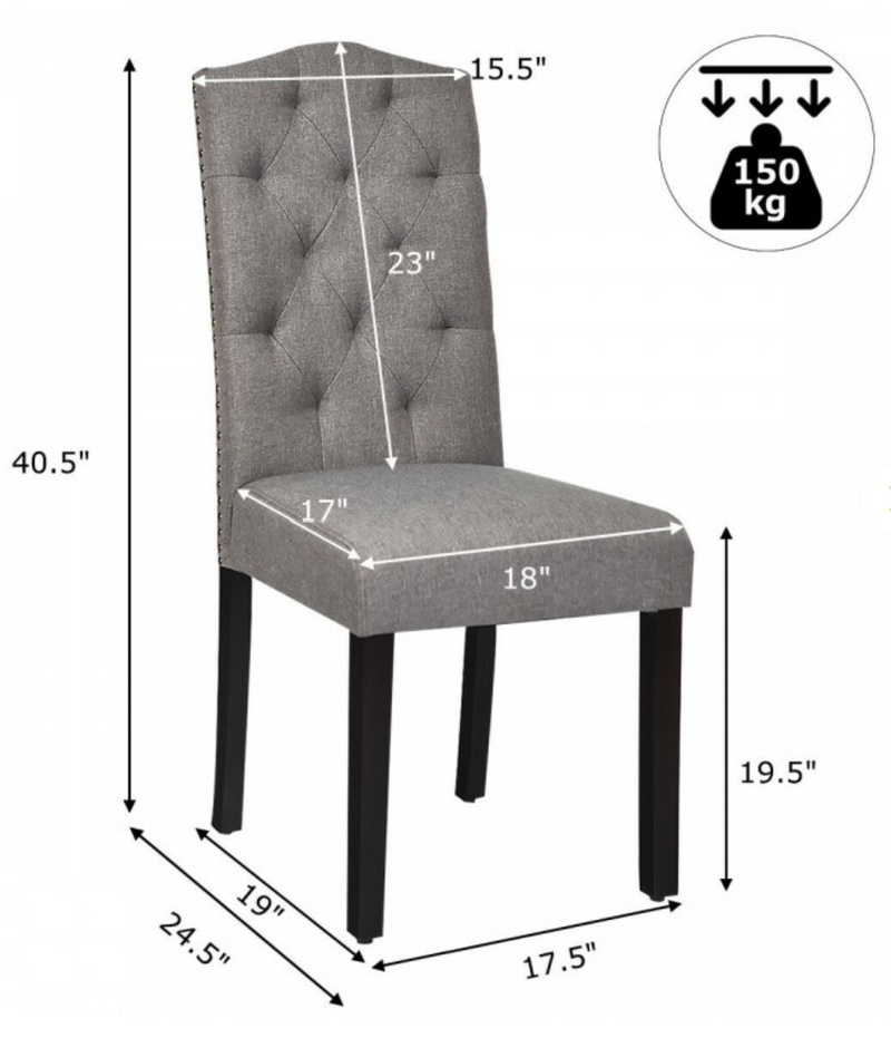 *Set of 2 Modern Tufted Dining Chairs with Padded Seat - Gray