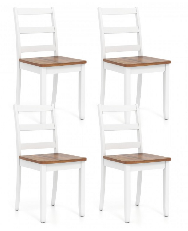 Set of 4 Wood Dining Chairs with Solid Rubber Wood Legs - Rustic Brown