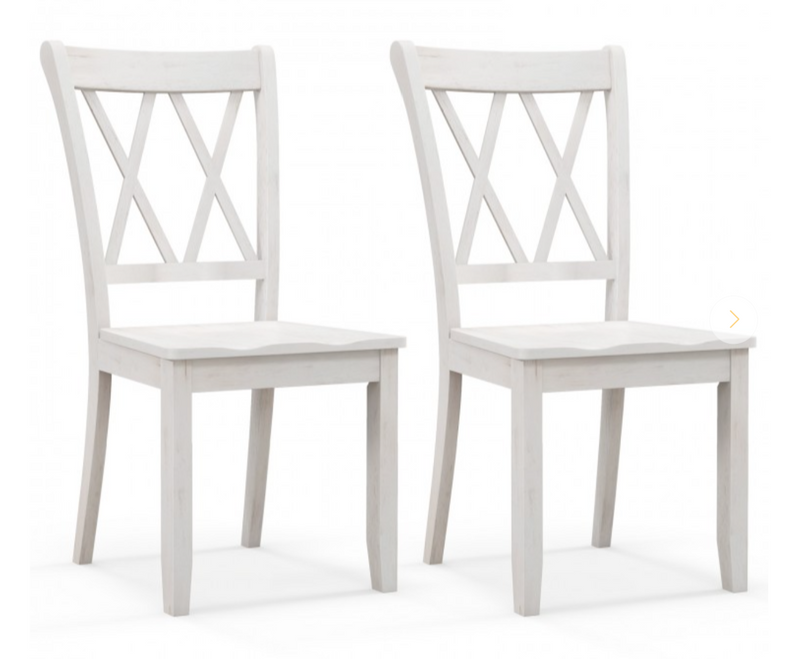 Set of 2 Wooden Dining Chairs Mid Century Farmhouse Retro Kitchen Chairs - White