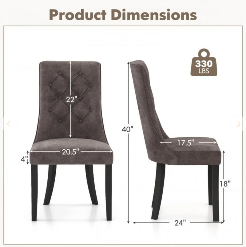*Tufted Dining Chairs Set of 2 with High Backrest and Padded Seat - Gray