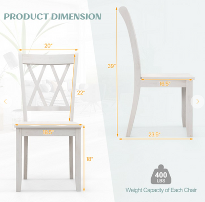 Set of 2 Wooden Dining Chairs Mid Century Farmhouse Retro Kitchen Chairs - White