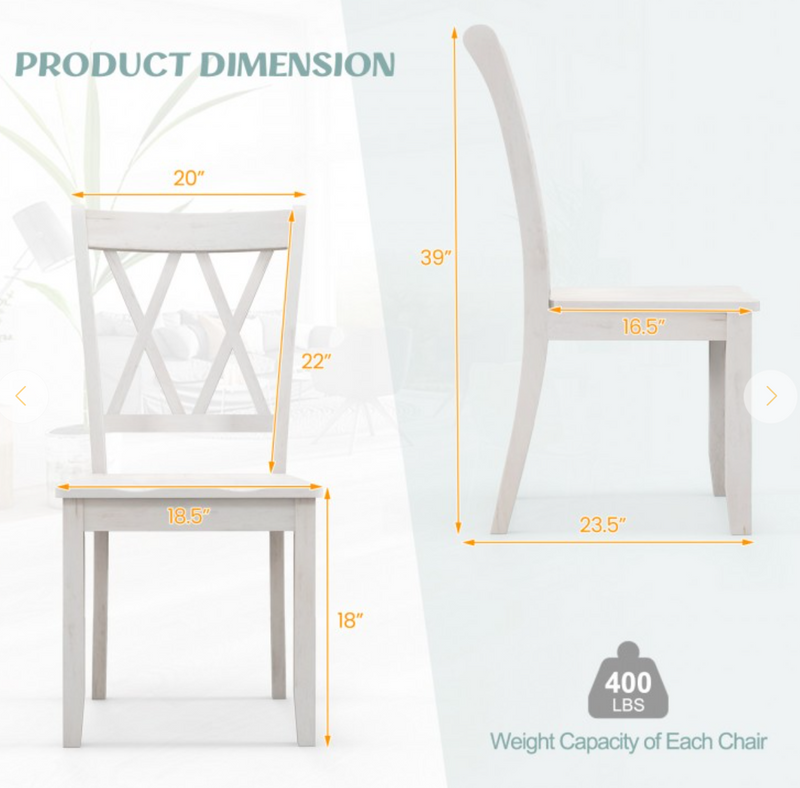 Set of 2 Wooden Dining Chairs Mid Century Farmhouse Retro Kitchen Chairs - White