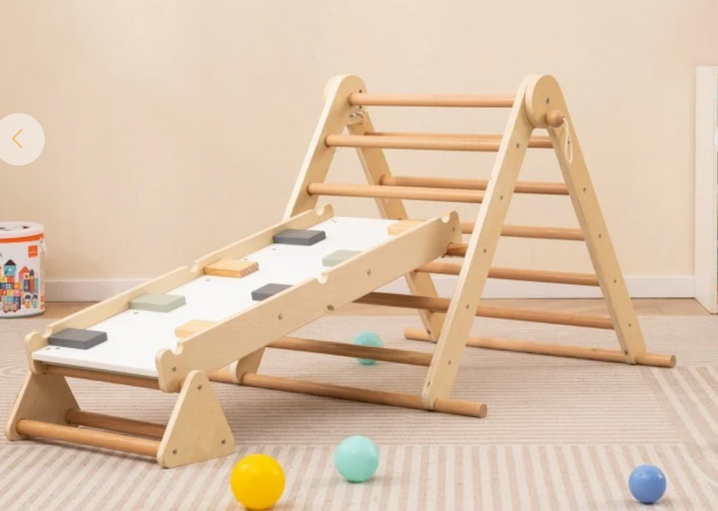 *3-in-1 Pikler Triangle Climbing Set Kids Foldable Montessori Toys with Ramp - Natural