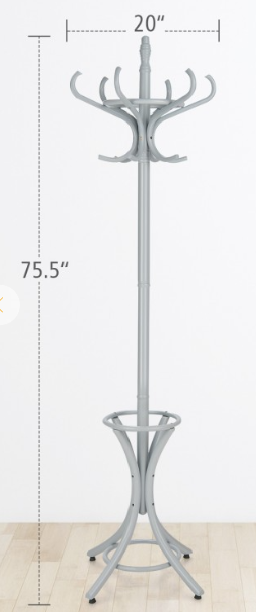 *Wooden Standing Coat Rack Tree with 12 Hooks and Umbrella Stand - Gray